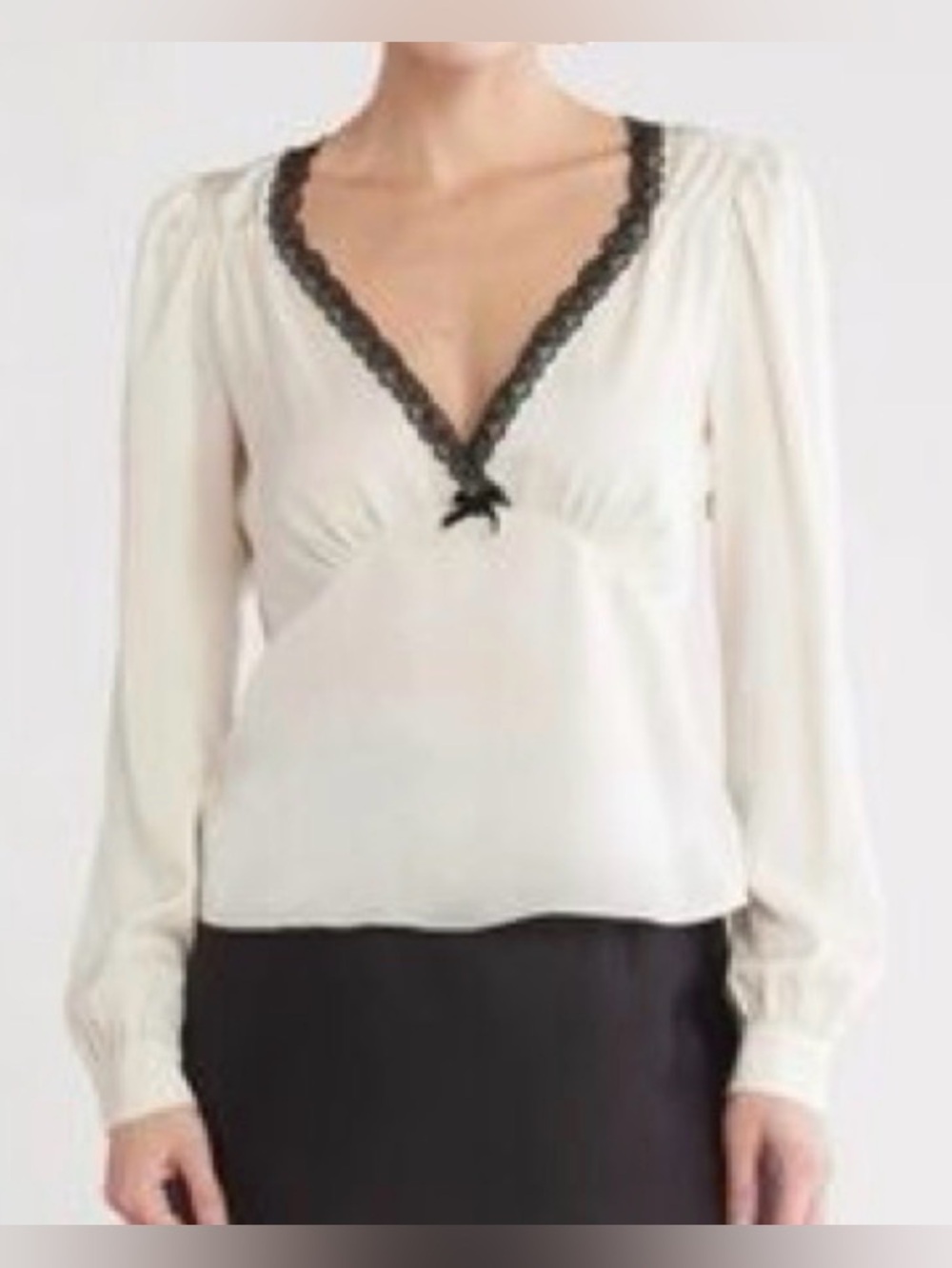 WAYF Women’s Cream Long Sleeve Black Lace Blouse Size XL Sku#95